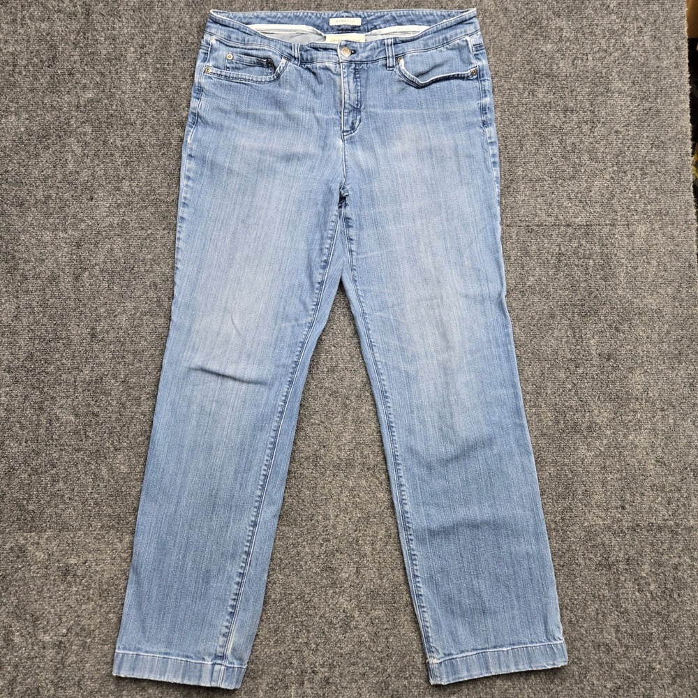 Jones New York Sport Womens 12 Light Wash Straight Leg Stretch Embroidered Jeans